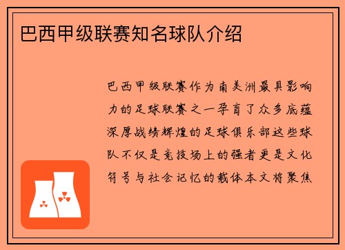 巴西甲级联赛知名球队介绍
