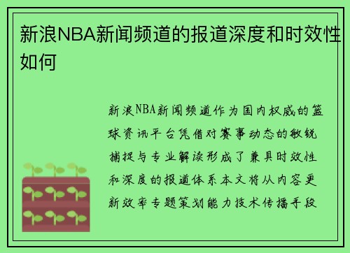 新浪NBA新闻频道的报道深度和时效性如何